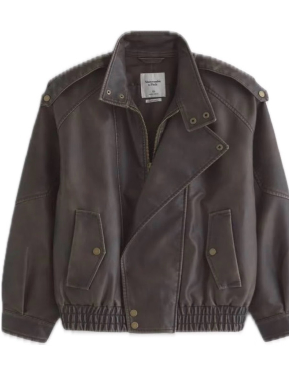 NWT - Abercrombie Women’s Relaxed Mockneck Brown Leather Bomber Jacket - M